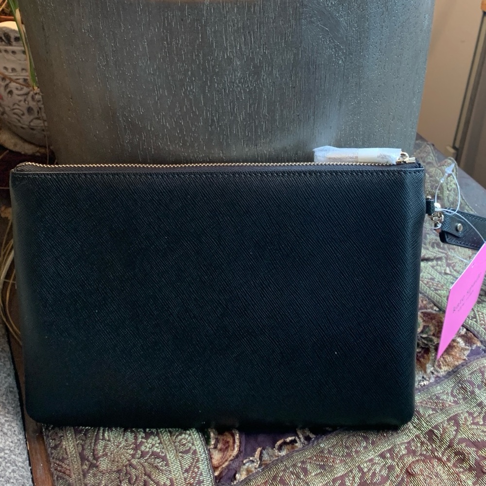 Authentic KATE SPADE leather large zip top wristlet Bunny glitter pearls - Picture 6 of 11